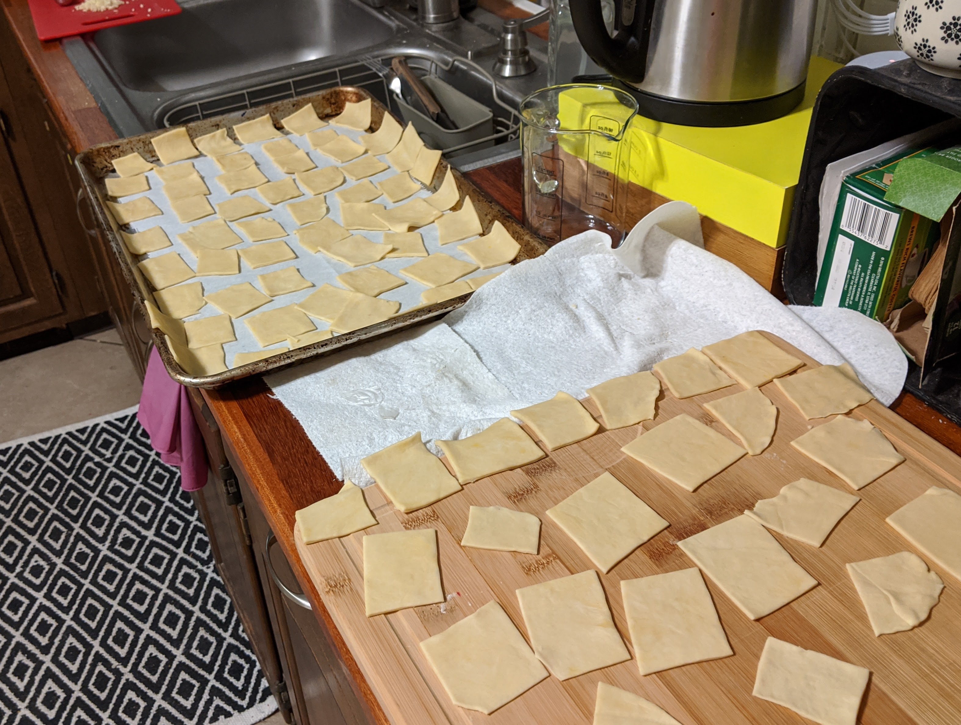 Dough cut into squares